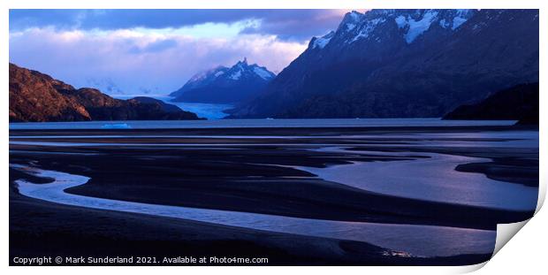 Lago Grey at Sunrise Torres del Paine Print by Mark Sunderland