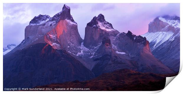 Cuernos del Paine at Sunrise Print by Mark Sunderland