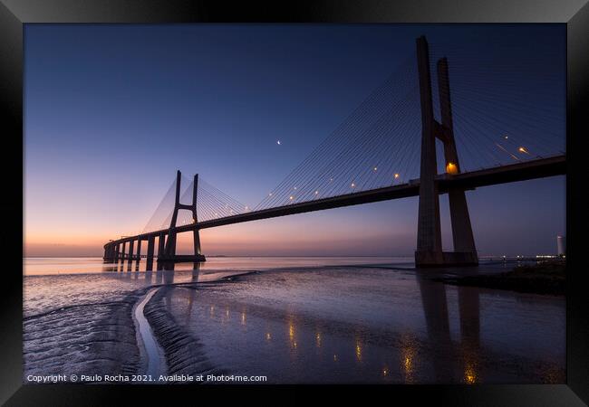 Vasco da Gama bridge, Lisbon, at dawn Framed Print by Paulo Rocha