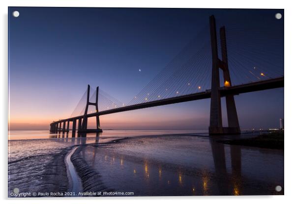 Vasco da Gama bridge, Lisbon, at dawn Acrylic by Paulo Rocha