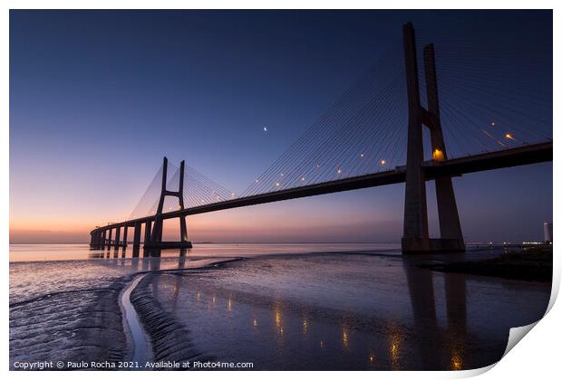 Vasco da Gama bridge, Lisbon, at dawn Print by Paulo Rocha