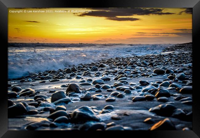 Sunset Beach Pebbles Framed Print by Lee Kershaw