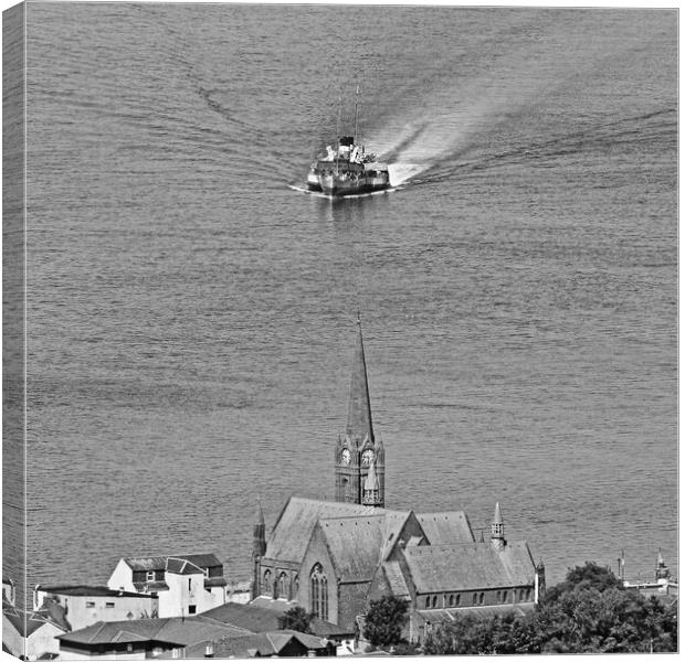 PS Waverley arriving at Largs monchrome Canvas Print by Allan Durward Photography