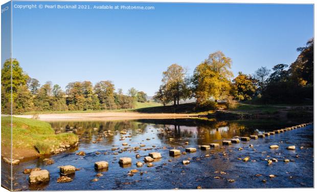 River Wharfe Stepping Stones Yorkshire Dales Canvas Print by Pearl Bucknall