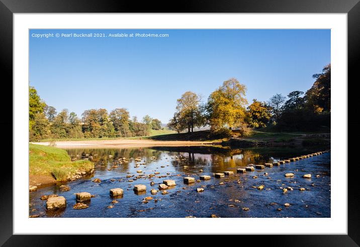 River Wharfe Stepping Stones Yorkshire Dales Framed Mounted Print by Pearl Bucknall