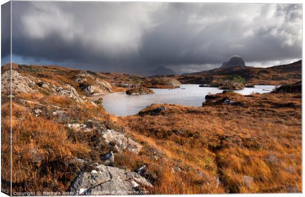   Suilven and Canisp in a Storm, Assynt. Canvas Print by Barbara Jones