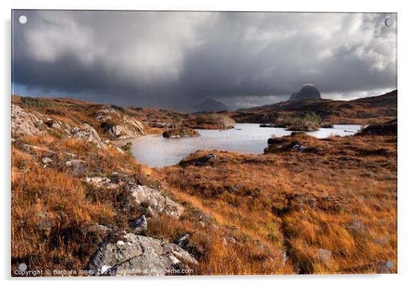   Suilven and Canisp in a Storm, Assynt. Acrylic by Barbara Jones