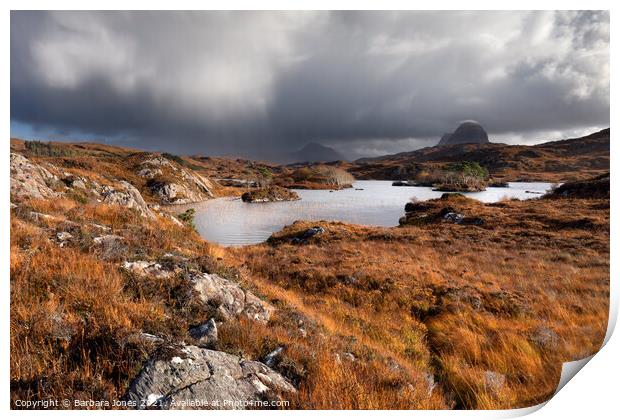   Suilven and Canisp in a Storm, Assynt. Print by Barbara Jones