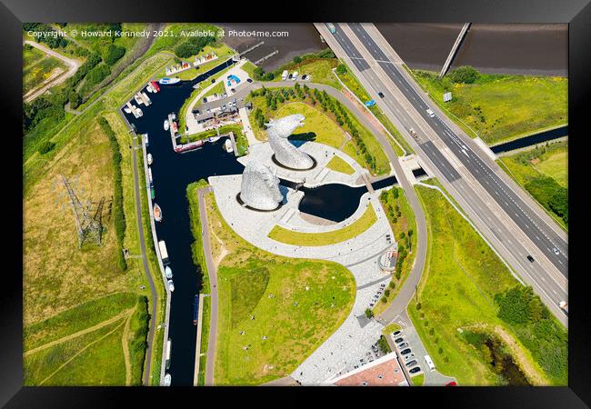 The Kelpies from the air Framed Print by Howard Kennedy