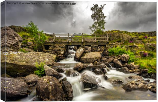 Bridge at Snowdonia Wales Canvas Print by Adrian Evans