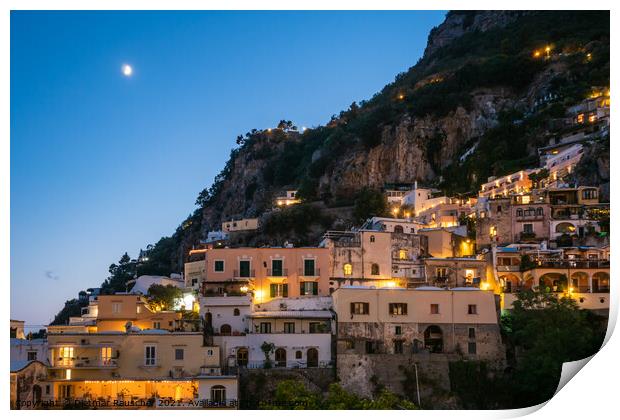 Positano Houses in the Evening Illuminated Print by Dietmar Rauscher