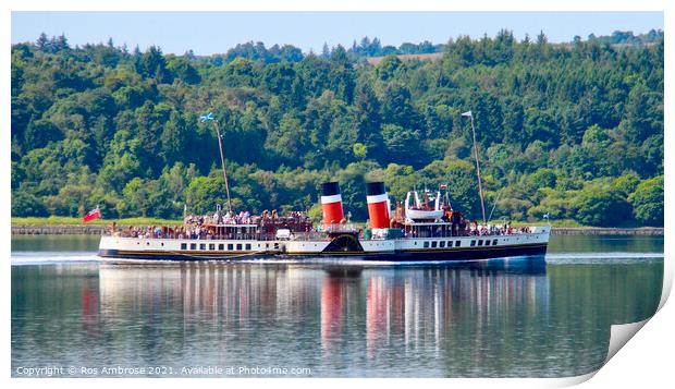 Waverley Paddle Steamer Heading Down The Clyde Print by Ros Ambrose