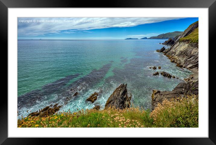 on the cliffs above Coumeenoole Beach Framed Mounted Print by Derek Daniel