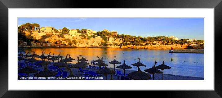 Porto Cristo Beach Sunset Mallorca Panoramic Framed Mounted Print by Diana Mower