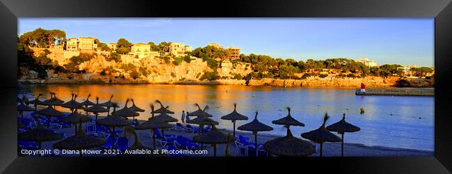 Porto Cristo Beach Sunset Mallorca Panoramic Framed Print by Diana Mower