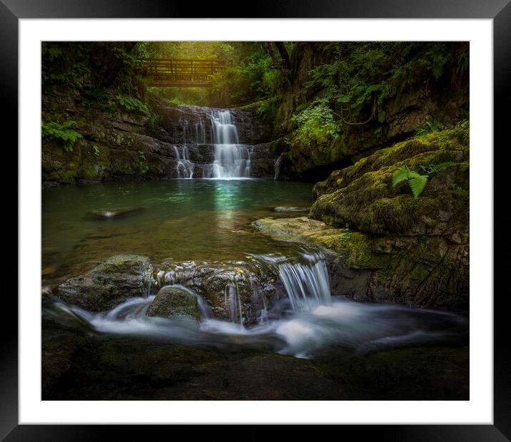 The Sychryd Cascades Framed Mounted Print by Leighton Collins