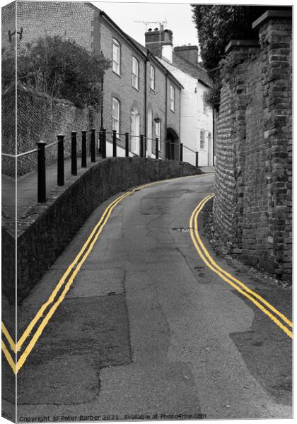 Yellow lines on Arundel Street Canvas Print by Peter Barber