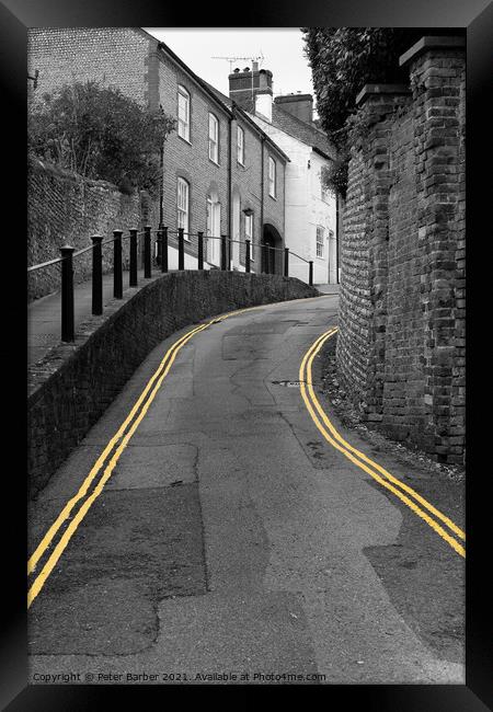 Yellow lines on Arundel Street Framed Print by Peter Barber