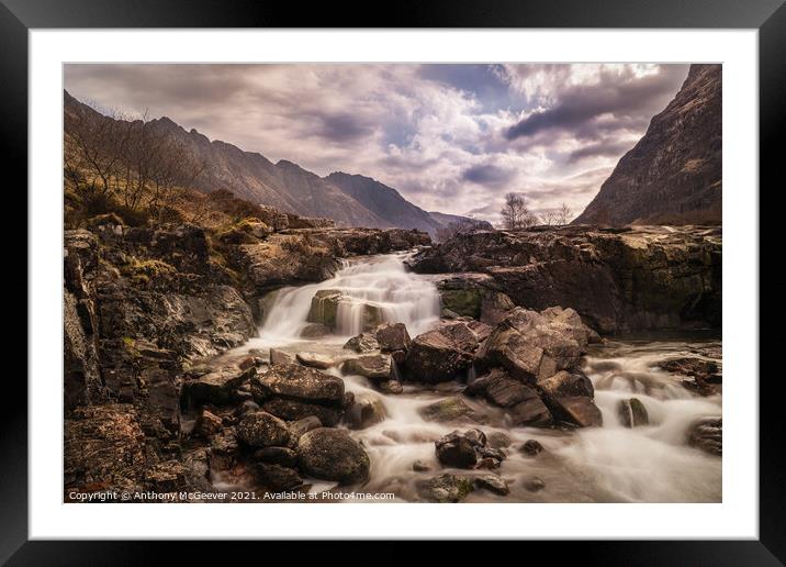 Clachaig Falls Glencoe  Framed Mounted Print by Anthony McGeever