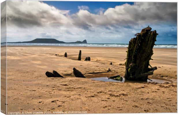 The wreck of the Helvetia and Worm's Head Canvas Print by Chris Drabble