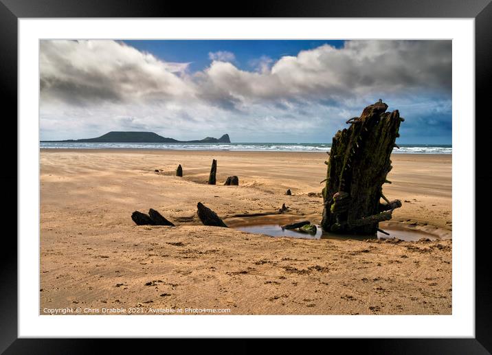The wreck of the Helvetia and Worm's Head Framed Mounted Print by Chris Drabble