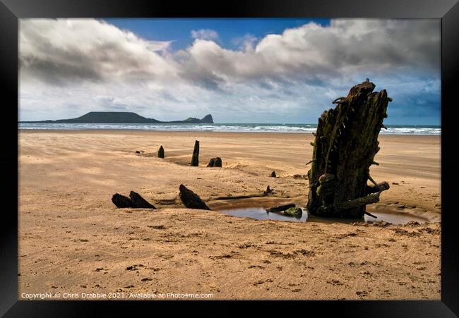 The wreck of the Helvetia and Worm's Head Framed Print by Chris Drabble
