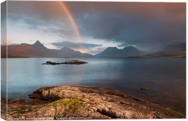 A Mesmerizing Rainbow Over Loch Bad a Ghaill Canvas Print by Barbara Jones