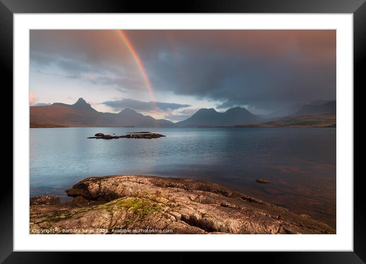 A Mesmerizing Rainbow Over Loch Bad a Ghaill Framed Mounted Print by Barbara Jones