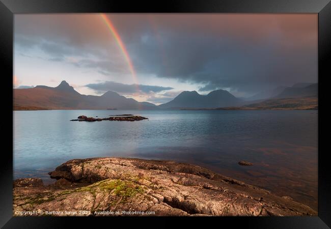 A Mesmerizing Rainbow Over Loch Bad a Ghaill Framed Print by Barbara Jones