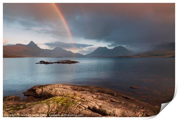 A Mesmerizing Rainbow Over Loch Bad a Ghaill Print by Barbara Jones