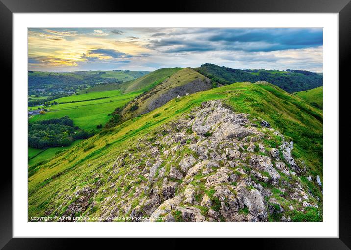Thorpe Cloud and a sunset sky Framed Mounted Print by Chris Drabble