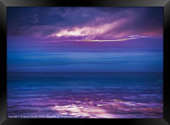 A Moody Purple Seascape Framed Print by Beryl Curran