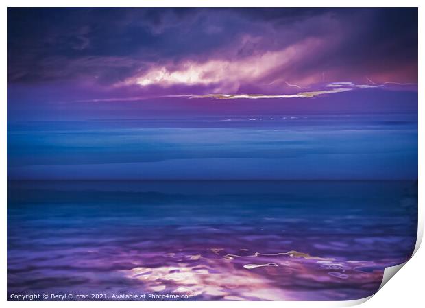 A Moody Purple Seascape Print by Beryl Curran