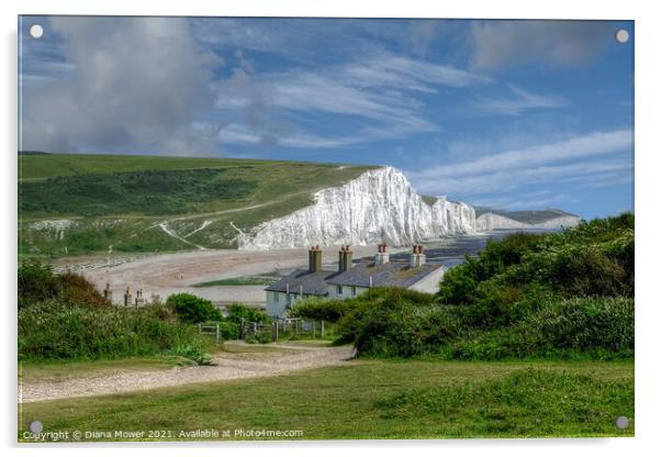 Seven Sisters and Cuckmere Haven beach. Acrylic by Diana Mower