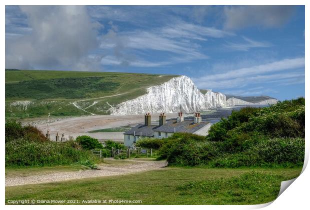 Seven Sisters and Cuckmere Haven beach. Print by Diana Mower