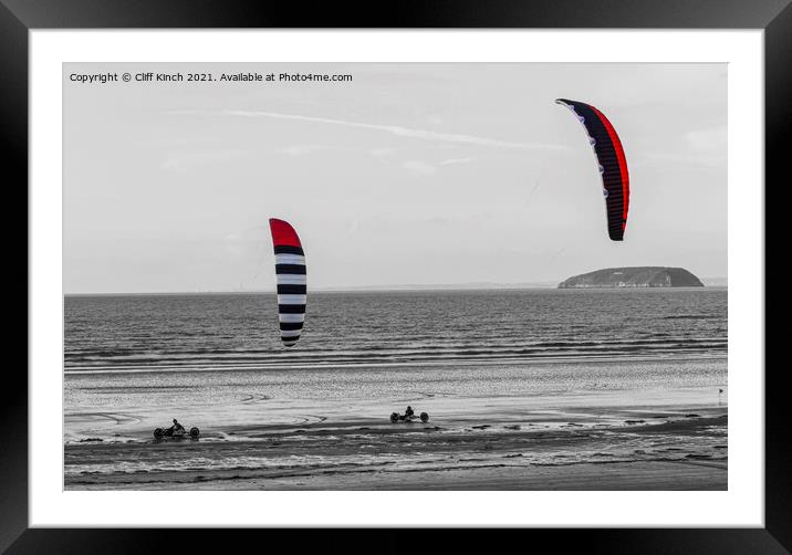 Kite buggies Brean Framed Mounted Print by Cliff Kinch