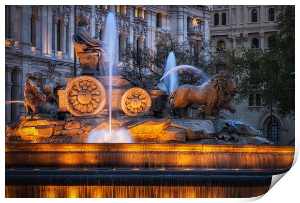 Cibeles Fountain at Night in Madrid Print by Artur Bogacki