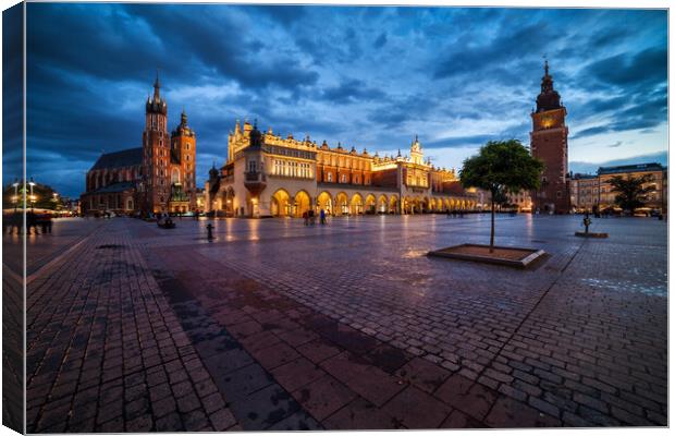 Krakow Old Town Main Square At Dusk Canvas Print by Artur Bogacki