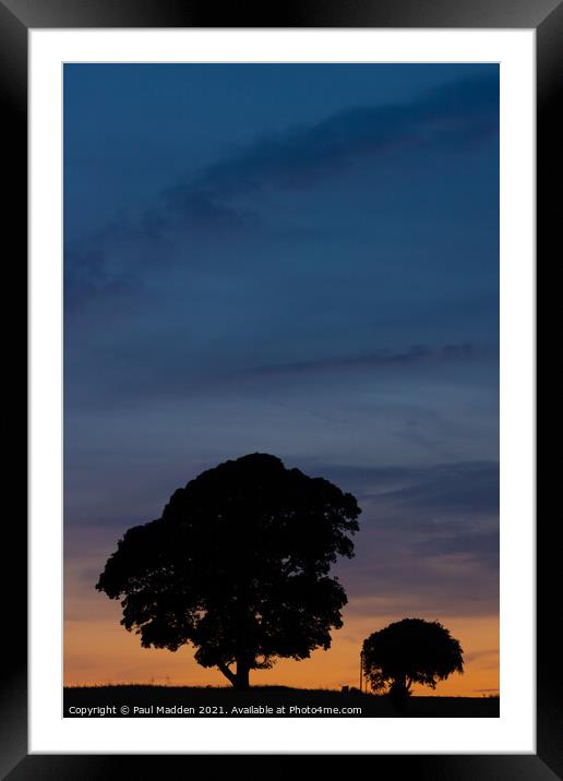 Silhouetted trees at Crank Hill Framed Mounted Print by Paul Madden