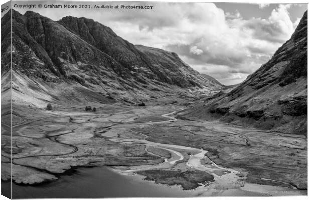 Glencoe looking east monochrome Canvas Print by Graham Moore