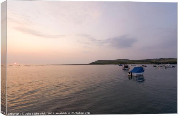 Sunset and the Parrog Newport Pembrokeshire  Canvas Print by Julie Tattersfield
