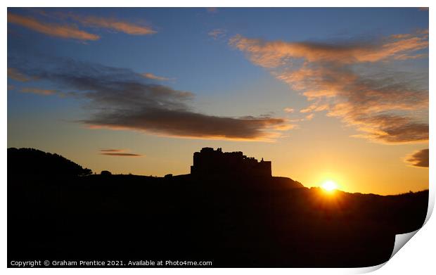 Bamburgh Castle at Sunset Print by Graham Prentice