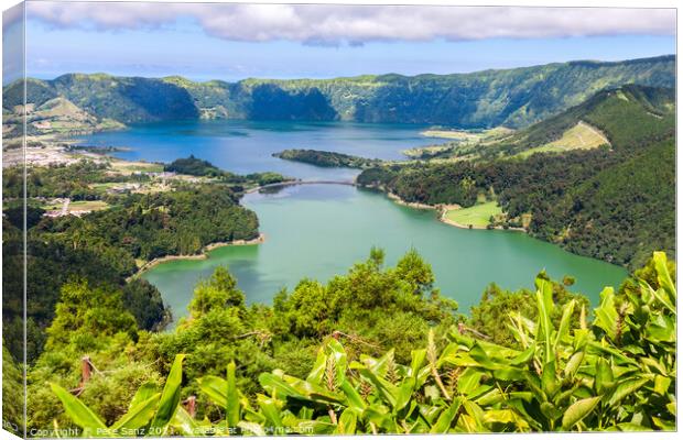 Lake of Sete Cidades from Vista do Rei viewpoint in Sao Miguel,  Canvas Print by Pere Sanz