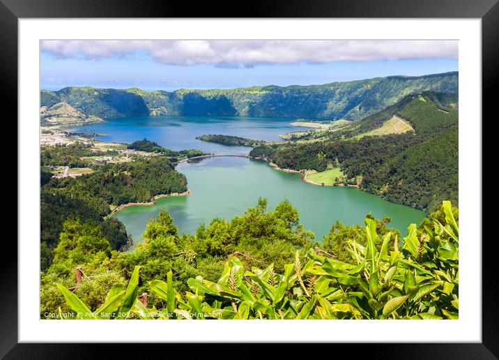 Lake of Sete Cidades from Vista do Rei viewpoint in Sao Miguel,  Framed Mounted Print by Pere Sanz