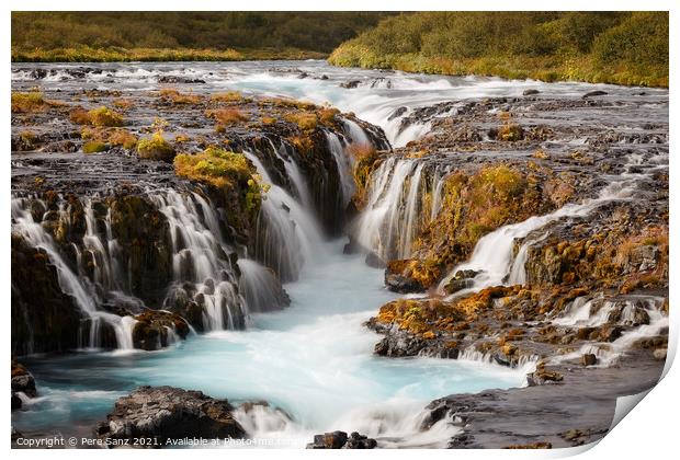Beautiful Bruarfoss Waterfall Close up, Iceland  Print by Pere Sanz