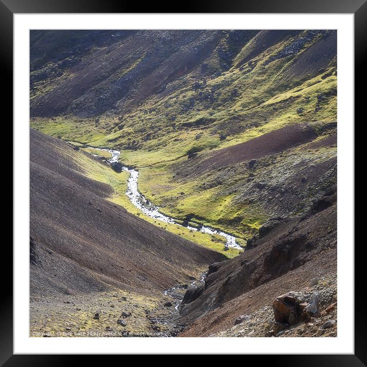 River along a V-shaped valley in Iceland Framed Mounted Print by Pere Sanz