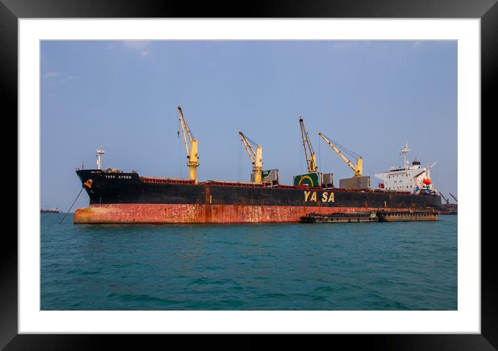 Containership in the gulf of Thailand near Siracha district Chonburi Asia Framed Mounted Print by Wilfried Strang