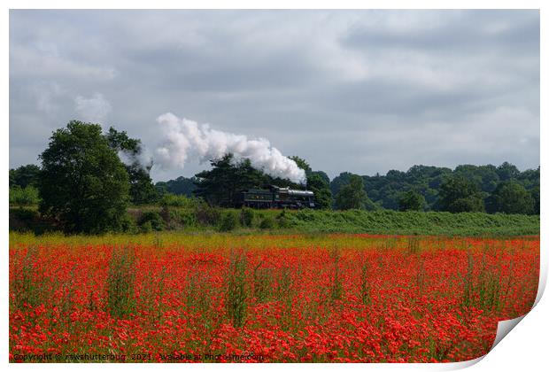 Locomotive Passing A Poppy Field Print by rawshutterbug 