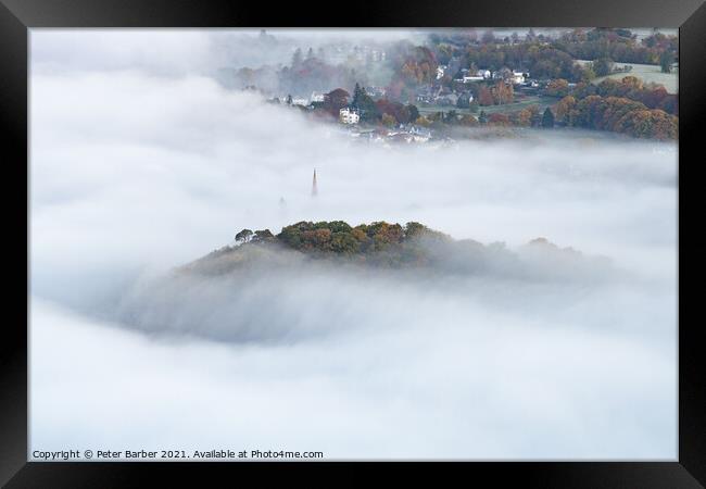 Keswick Church and Castlehead Wood during a cloud inversion in t Framed Print by Peter Barber