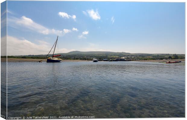 On the beach looking up to Carningli Mountain Canvas Print by Julie Tattersfield